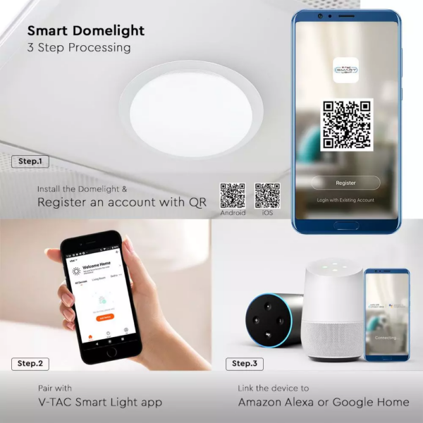 Wi-Fi Πλαφονιέρα LED 60W Smart Home Συμβατή με Amazon Alexa & Google Home V-TAC με Χειριστήριο 2700K-6400K – 1498