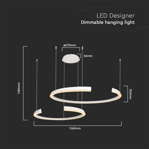 Κρεμαστό Φωτιστικό LED 48W Λευκό Triac Dimmable V-TAC 5150lm Θερμό Λευκό 3000K – 14992