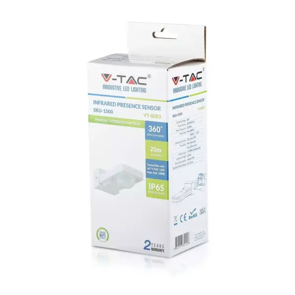 Ανιχνευτής κίνησης/παρουσίας Infrared Max 1000W Λευκός V-TAC – 1500