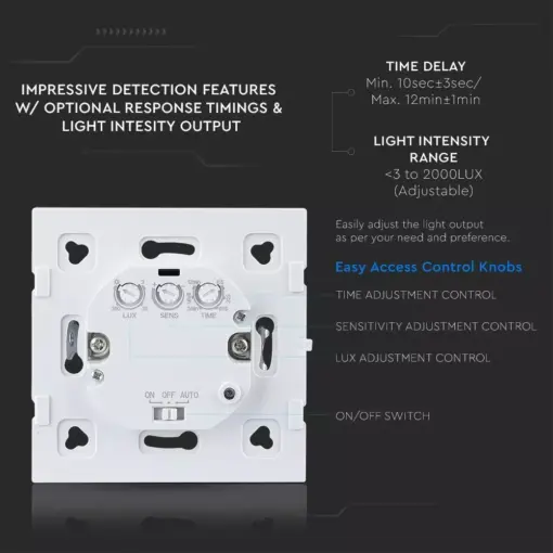 Ανιχνευτής κίνησης χωνευτός Microwave Max 300W LED Λευκός V-TAC – 15021
