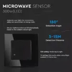 Ανιχνευτής κίνησης χωνευτός Microwave Max 300W LED Μαύρος V-TAC – 15031