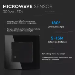 Ανιχνευτής κίνησης χωνευτός Microwave Max 300W LED Μαύρος V-TAC – 15031