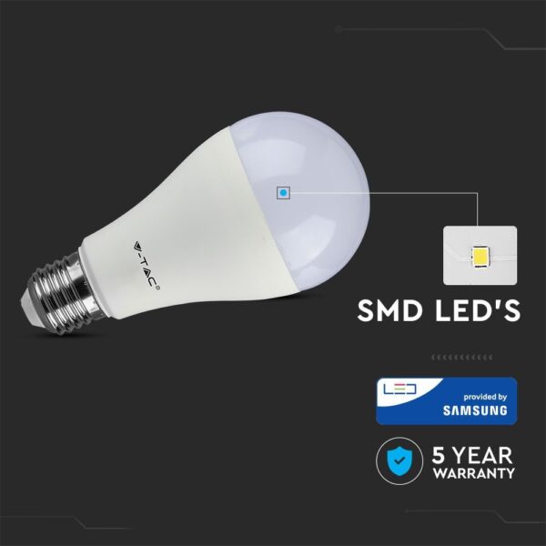 LED Λάμπα E27 A65 15W V-TAC PRO Samsung Chip 200° 1250lm Φυσικό Λευκό 4000K – 160