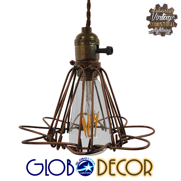 GloboStar® FLOWER IRON RUST 01180 Vintage Industrial Κρεμαστό Φωτιστικό Οροφής Μονόφωτο Καφέ Σκουριά Μεταλλικό Πλέγμα Φ10 x Y20cm