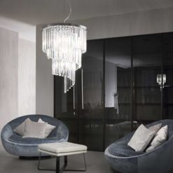 IDEAL LUX Κρεμαστό Φωτιστικό Οροφής CARLTON 12xE14 Χρώματος Χρωμίου – 166247