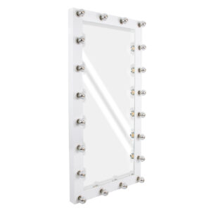 GloboStar® MAKEUP MIRROR-160×80-4 Μοντέρνος Καθρέπτης Μακιγιάζ με Πλαίσιο Φυσικού Ξύλου με Διακόπτη On/Off 20 x E27 AC220-240V – Μ80 x Π7 x Υ160cm – Λευκή Λάκα