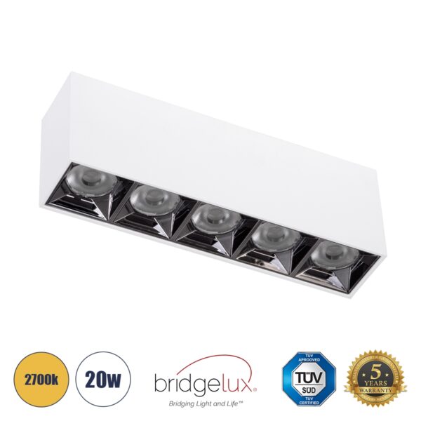 GloboStar® LUMINAR SUPERIOR 60331 Επιφανειακό LED Spot Downlight TrimLess 20W 2700lm 36° AC 220-240V IP20 Μ19.5 x Π4.2 x Υ6.6cm – Λευκό με Κάτοπτρο Χρωμίου – Θερμό Λευκό 2700K – Bridgelux High Lumen Chip Gen2 – TÜV Certified Driver – 5 Years Warranty