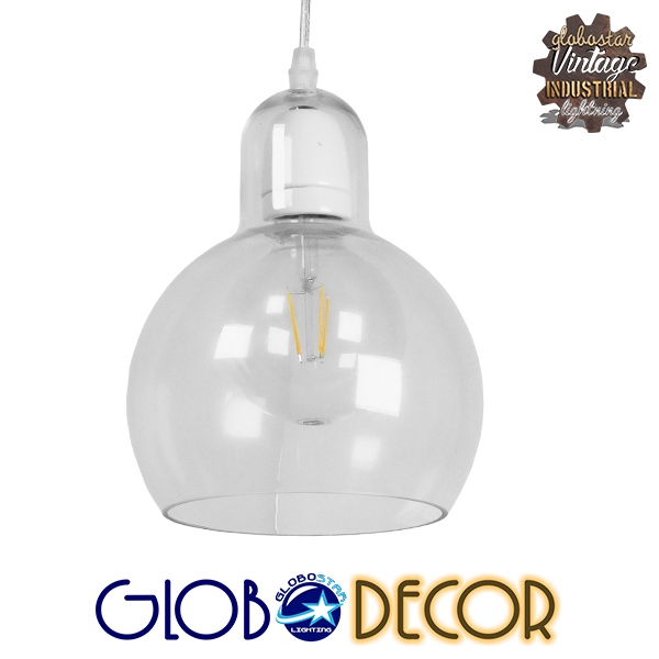 GloboStar® LUCREZIA 01314 Μοντέρνο Κρεμαστό Φωτιστικό Οροφής Μονόφωτο 1 x E27 Γυάλινο Διάφανο Φ18 x Υ23cm