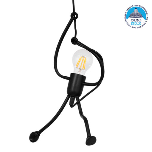 GloboStar® LITTLE MAN 01652 Μοντέρνο Κρεμαστό Φωτιστικό Οροφής Μονόφωτο 1 x E27 Μαύρο Μεταλλικό Φ20 x Υ40cm