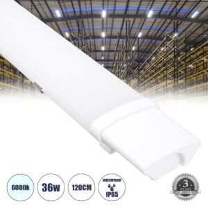 GloboStar® 60164 LED Γραμμικό Βιομηχανικό Φωτιστικό Tri-Proof 120cm 36W 4058lm 120° AC 220-240V Αδιάβροχο IP65 Μ120 x Π6 x Υ4cm Ψυχρό Λευκό 6000K – 3 Χρόνια Εγγύηση