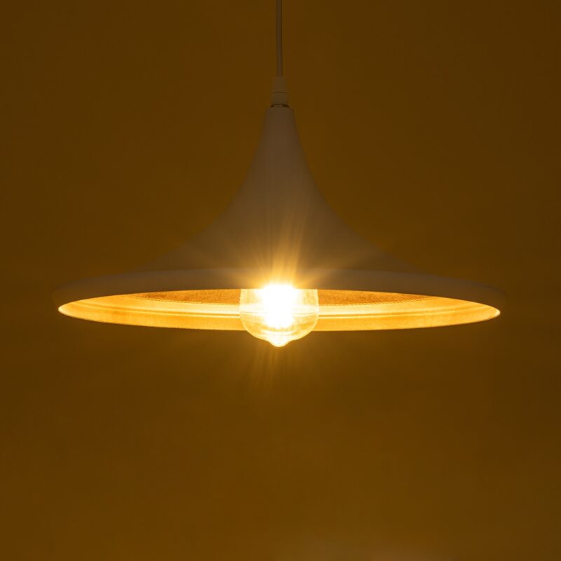 GloboStar® SHANGHAI WHITE 01026-B Μοντέρνο Κρεμαστό Φωτιστικό Οροφής Μονόφωτο 1 x E27 Λευκό Μεταλλικό Καμπάνα Φ37 x Υ17cm