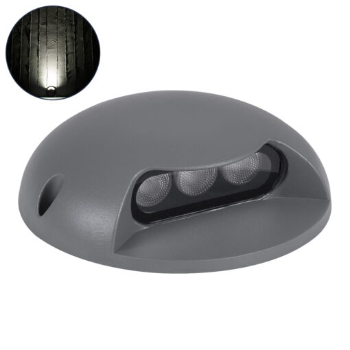 GloboStar® STEP-LUNA 90623 Επιφανειακό Φωτιστικό Σκαλοπατιού – Διαδρόμου LED 3W 345lm 10° DC 24V Αδιάβροχο IP65 Φ12 x Υ3cm Φυσικό Λευκό 4500K – Γκρι Ανθρακί – 3 Χρόνια Εγγύηση