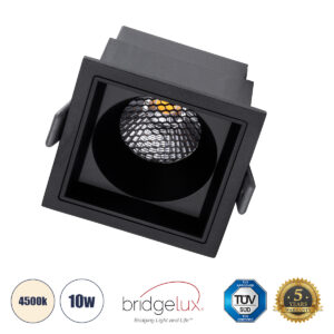 GloboStar® PLUTO-M 60274 Χωνευτό LED Spot Downlight TrimLess Μ8.4xΠ8.4cm 10W 1300lm 38° AC 220-240V IP20 Μ8.4 x Π8.4 x Υ5.9cm – Τετράγωνο – Μαύρο & Anti-Glare HoneyComb – Φυσικό Λευκό 4500K – Bridgelux COB – 5 Years Warranty