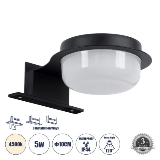 GloboStar® KIARA 60400 Μοντέρνο Φωτιστικό Τοίχου – Απλίκα Καθρέπτη Μπάνιου με 3 Τρόπους Τοποθέτησης LED 5W 560lm 120° AC 220-240V IP44 Μ10 x Π13 x Υ3cm – Φυσικό Λευκό 4500K – Μαύρο – 3 Χρόνια Εγγύηση