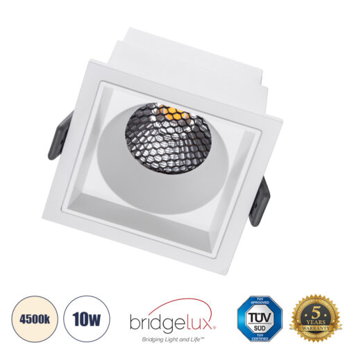GloboStar® PLUTO-M 60272 Χωνευτό LED Spot Downlight TrimLess Μ8.4xΠ8.4cm 10W 1300lm 38° AC 220-240V IP20 Μ8.4 x Π8.4 x Υ5.9cm – Τετράγωνο – Λευκό & Anti-Glare HoneyComb – Φυσικό Λευκό 4500K – Bridgelux COB – 5 Years Warranty
