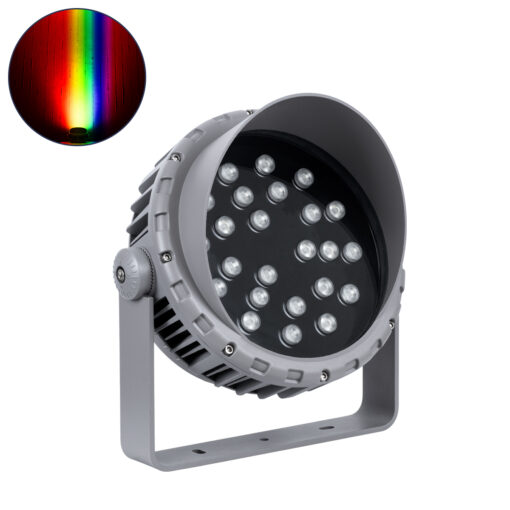 GloboStar® FLOOD-MENA 90649 Προβολέας Wall Washer με Αντιθαμβωτική Γρίλια για Φωτισμό Κτιρίων LED 48W 4080lm 30° DC 24V Αδιάβροχο IP65 Φ25 x Υ18cm Πολύχρωμο RGBW DMX512 – Ασημί – 3 Years Warranty