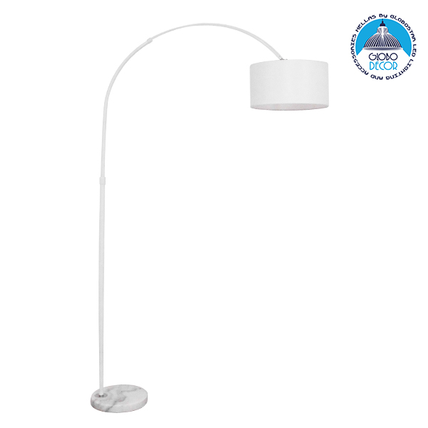 GloboStar® IMPERIAL 01588 Μοντέρνο Φωτιστικό Δαπέδου Μονόφωτο 1 x E27 Λευκό Μεταλλικό Καμπάνα με Λευκό Ύφασμα D34 x H172cm