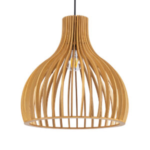 GloboStar® SCANDINAVIA 01697 Μοντέρνο Κρεμαστό Φωτιστικό Οροφής Μονόφωτο 1 x E27 Μπεζ Ξύλινο Πλέγμα Φ35 x Υ35cm