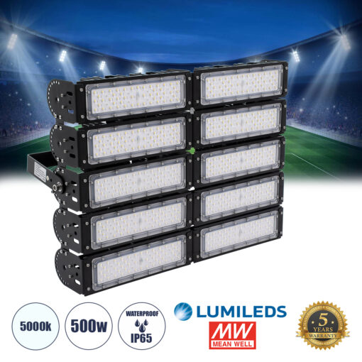 GloboStar® GOLIATH 90104 LED Προβολέας Γηπέδου – Φωτιστικό Tunnel 500W 80000LM 75°*135° AC 100-277V IP65 –  Ψυχρό Λευκό 5000K – MeanWell Driver & LumiLEDs Chip – 5 Years Warranty
