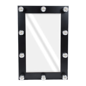 GloboStar® MAKEUP MIRROR-60×90-5 Μοντέρνος Καθρέπτης Μακιγιάζ με Πλαίσιο Φυσικού Ξύλου με Διακόπτη On/Off 10 x E27 AC220-240V – Μ60 x Π7 x Υ90cm – Μαύρος Έβενος