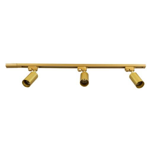 GloboStar® LEO 60359 Μοντέρνο Φωτιστικό Οροφής Ράγα με Κινούμενα Σποτ Αλουμινίου Τρίφωτο 3 x GU10 AC 220-240V IP20 Μ100 x Π6 x Υ20cm – 2 Γραμμών – Χρυσό Πλατίνα – 5 Years Warranty
