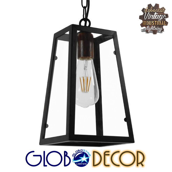 GloboStar® LIMA 01040 Vintage Industrial Κρεμαστό Φωτιστικό Οροφής Μονόφωτο Μαύρο Μεταλλικό Μ17 x Π14 x Υ26cm