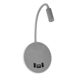 GloboStar® GOOSE 61694 Φωτιστικό Τοίχου – Απλίκα LED 6W 600lm 36° AC 220-240V IP20  – Reading Light & 360° Κρυφός Φωτισμός – Φορτιστής USB 3A – Θερμό Λευκό 2700K Γκρι Αλουμίνιο – Μ15.5 x Π22.5 x Υ30cm – 2 Xρόνια Εγγύηση