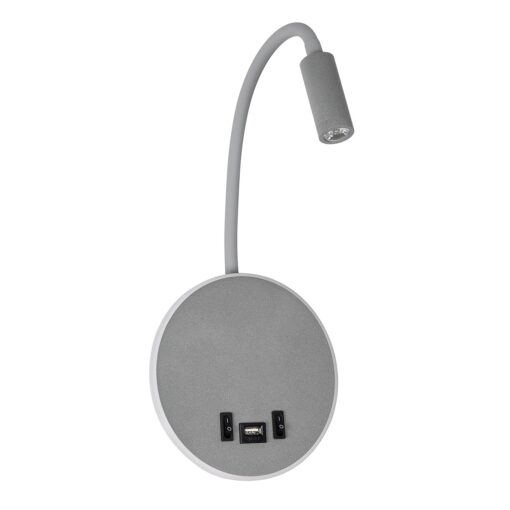 GloboStar® GOOSE 61694 Φωτιστικό Τοίχου – Απλίκα LED 6W 600lm 36° AC 220-240V IP20  – Reading Light & 360° Κρυφός Φωτισμός – Φορτιστής USB 3A – Θερμό Λευκό 2700K Γκρι Αλουμίνιο – Μ15.5 x Π22.5 x Υ30cm – 2 Xρόνια Εγγύηση