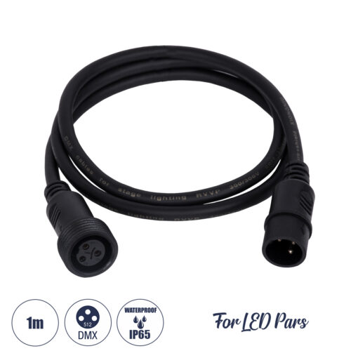 GloboStar® 51171 Καλώδιο 3PIN DMX512 1 Μέτρο από Female XLR σε Male XLR Τερματισμένο Αδιάβροχο IP65 Μ100cm – Μαύρο