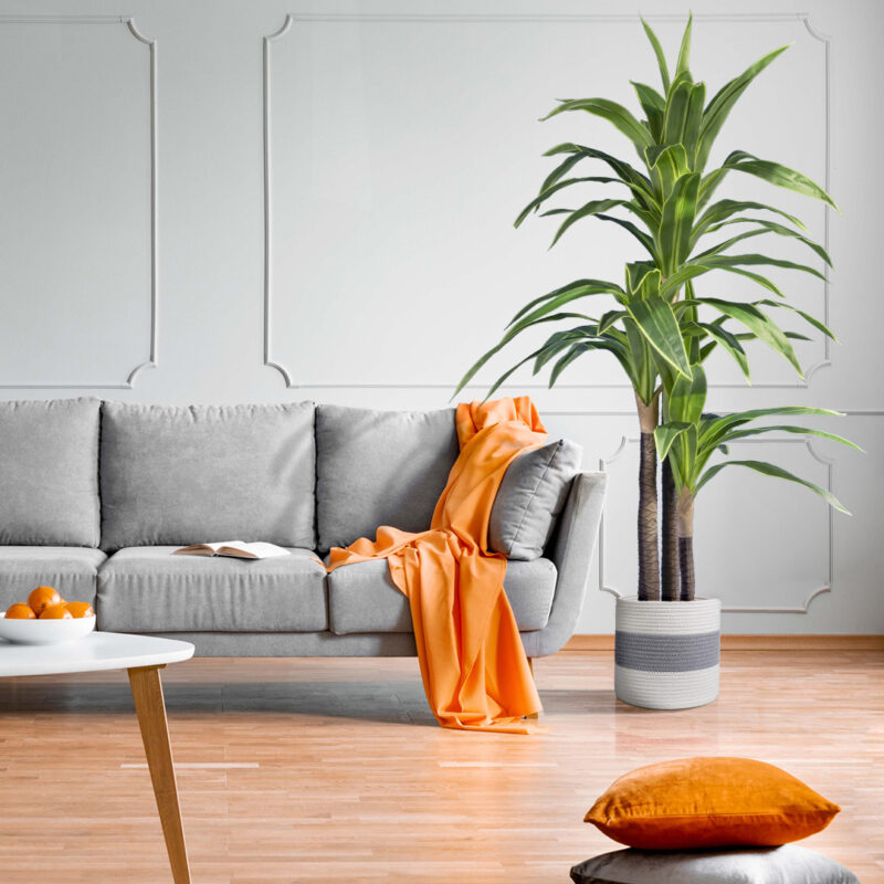 GloboStar® Artificial Garden KEFALONIA 20320 Διακοσμητικό Πλεκτό Καλάθι – Κασπώ Γλάστρα – Flower Pot Γκρι με Λευκό Φ30cm x Υ30cm