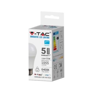 Λάμπα LED E27 A60 Samsung Chip SMD 12W Θερμό λευκό 3000K Dimmable V-TAC – 20044