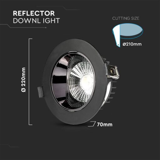LED Φωτιστικό Χωνευτό COB 30W Μαύρο V-TAC PRO Samsung Chip 120° 2400lm Ψυχρό 6400K – 20059