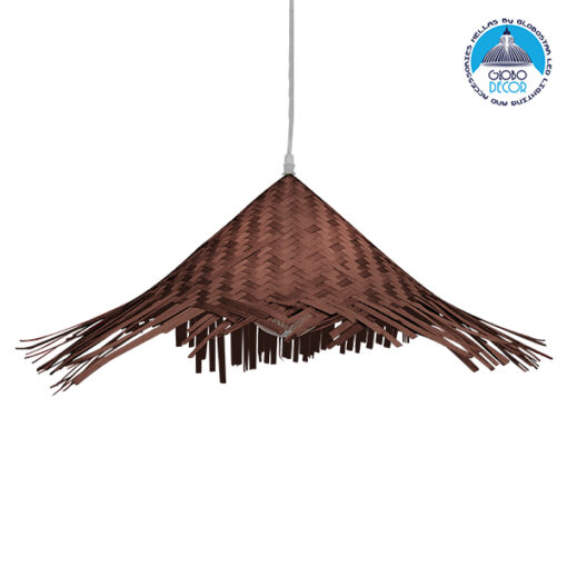 GloboStar® RICEHAT 01667 Vintage Κρεμαστό Φωτιστικό Οροφής Μονόφωτο 1 x E27 Καφέ Σκούρο Ξύλινο Ψάθινο Bamboo Φ70 x Υ25cm