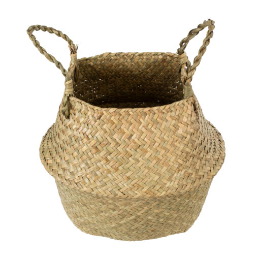 GloboStar® Artificial Garden IBIZA 20195 Διακοσμητικό Ψάθινο Καλάθι – Κασπώ Γλάστρα – Flower Pot  Μπεζ Π23cm x Υ30cm