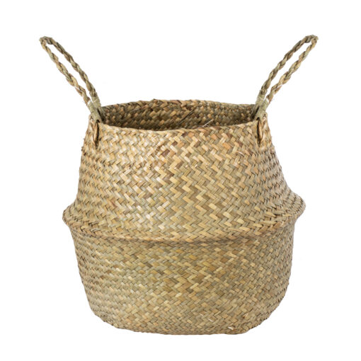GloboStar® Artificial Garden IBIZA 20196 Διακοσμητικό Ψάθινο Καλάθι – Κασπώ Γλάστρα – Flower Pot  Μπεζ Π30cm x Υ35cm