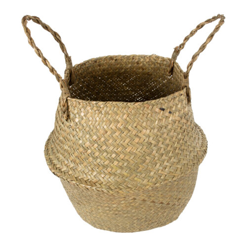 GloboStar® Artificial Garden IBIZA 20197 Διακοσμητικό Ψάθινο Καλάθι – Κασπώ Γλάστρα – Flower Pot  Μπεζ Π33cm x Υ40cm