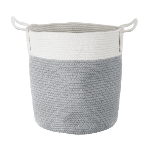 GloboStar® Artificial Garden KASTELLORIZO 20198 Διακοσμητικό Πλεκτό Καλάθι – Κασπώ Γλάστρα – Flower Pot  Γκρι με Λευκό Π35cm x Υ40cm