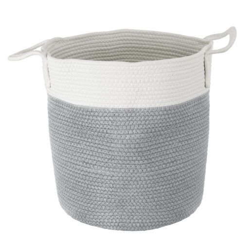 GloboStar® Artificial Garden KASTELLORIZO 20198 Διακοσμητικό Πλεκτό Καλάθι – Κασπώ Γλάστρα – Flower Pot  Γκρι με Λευκό Π35cm x Υ40cm
