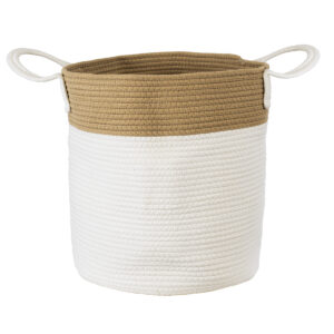 GloboStar® Artificial Garden SAMOTHRAKI 20199 Διακοσμητικό Πλεκτό Καλάθι – Κασπώ Γλάστρα – Flower Pot  Μπεζ με Λευκό Π35cm x Υ40cm