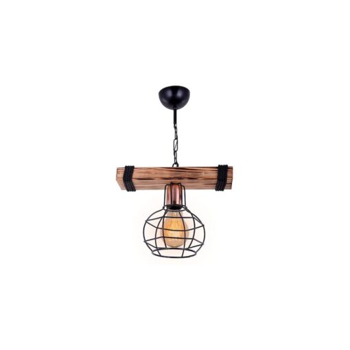 GloboStar® STARLO 201-0004 Vintage Κρεμαστό Φωτιστικό Ράγα Μονόφωτο 1 x E27 IP20 Μπεζ Ξύλο με Μαύρο Μέταλλο – Μ30 x Π15 x Υ60cm
