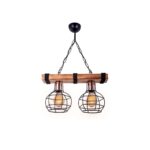 GloboStar® STARLO 201-0005 Vintage Κρεμαστό Φωτιστικό Ράγα Δίφωτο 2 x E27 IP20 Μπεζ Ξύλο με Μαύρο Μέταλλο – Μ40 x Π15x Υ65cm