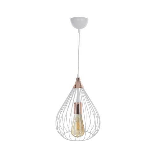 GloboStar® RADIARO 201-0014 Vintage Κρεμαστό Φωτιστικό Πλέγμα Μονόφωτο 1 x E27 IP20 Λευκό & Χάλκινο Μέταλλο – Μ28x Π28 x Υ70cm