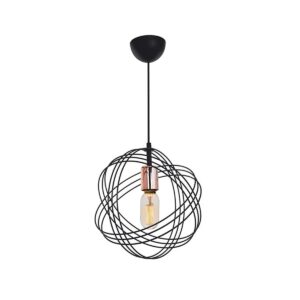 GloboStar® GLOWN 201-0023 Μοντέρνο Κρεμαστό Φωτιστικό Πλέγμα Μονόφωτο 1 x E27 IP20 Μαύρο & Χάλκινο Μέταλλο –  Μ30x Π30 x Υ70cm