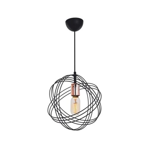 GloboStar® GLOWN 201-0023 Μοντέρνο Κρεμαστό Φωτιστικό Πλέγμα Μονόφωτο 1 x E27 IP20 Μαύρο & Χάλκινο Μέταλλο –  Μ30x Π30 x Υ70cm