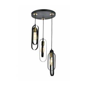 GloboStar® SPARKIO 201-0025 Vintage Κρεμαστό Φωτιστικό Πλέγμα Τρίφωτο 3 x E27 IP20 Μαύρο με Χρυσό Μέταλλο – Μ30 x Π30 x Υ80cm