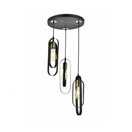 GloboStar® SPARKIO 201-0025 Vintage Κρεμαστό Φωτιστικό Πλέγμα Τρίφωτο 3 x E27 IP20 Μαύρο με Χρυσό Μέταλλο – Μ30 x Π30 x Υ80cm