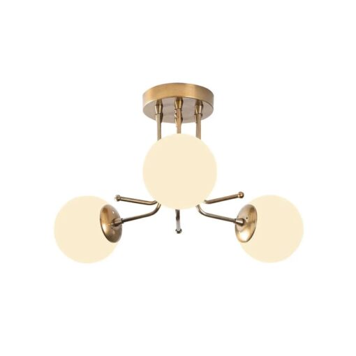GloboStar® SHINY 201-0028 Vintage Φωτιστικό Οροφής Μπάλα Τρίφωτο 3 x E27 IP20 Χρυσό Μέταλλο με Γαλακτερή Μπάλα – Μ35 x Π35 x Υ60cm