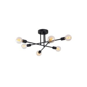 GloboStar® LAMIRA 201-0029 Μοντέρνο Φωτιστικό Οροφής Πλέγμα Πολύφωτο 6 x E27 IP20 Μαύρο Μέταλλο – Μ40 x Π40 x Υ25cm
