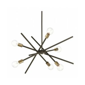 GloboStar® SUNFY 201-0030 Μοντέρνο Φωτιστικό Οροφής Πλέγμα Πολύφωτο 6 x E27 IP20 Μαύρο με Μπρονζέ Μέταλλο – Μ60 x Π70 x Υ60cm