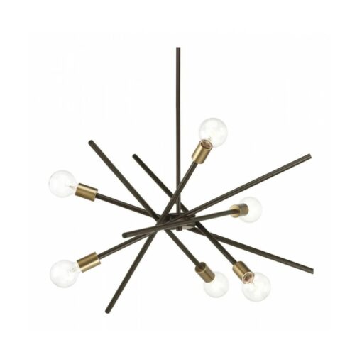 GloboStar® SUNFY 201-0030 Μοντέρνο Φωτιστικό Οροφής Πλέγμα Πολύφωτο 6 x E27 IP20 Μαύρο με Μπρονζέ Μέταλλο – Μ60 x Π70 x Υ60cm